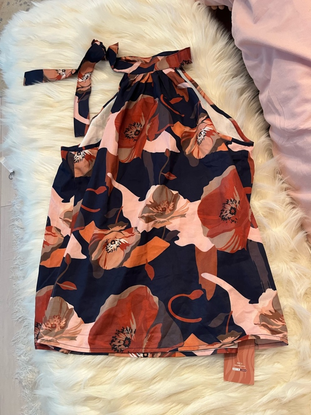 SHEIN Navy, Rust & Pink Floral Halter Tank Top